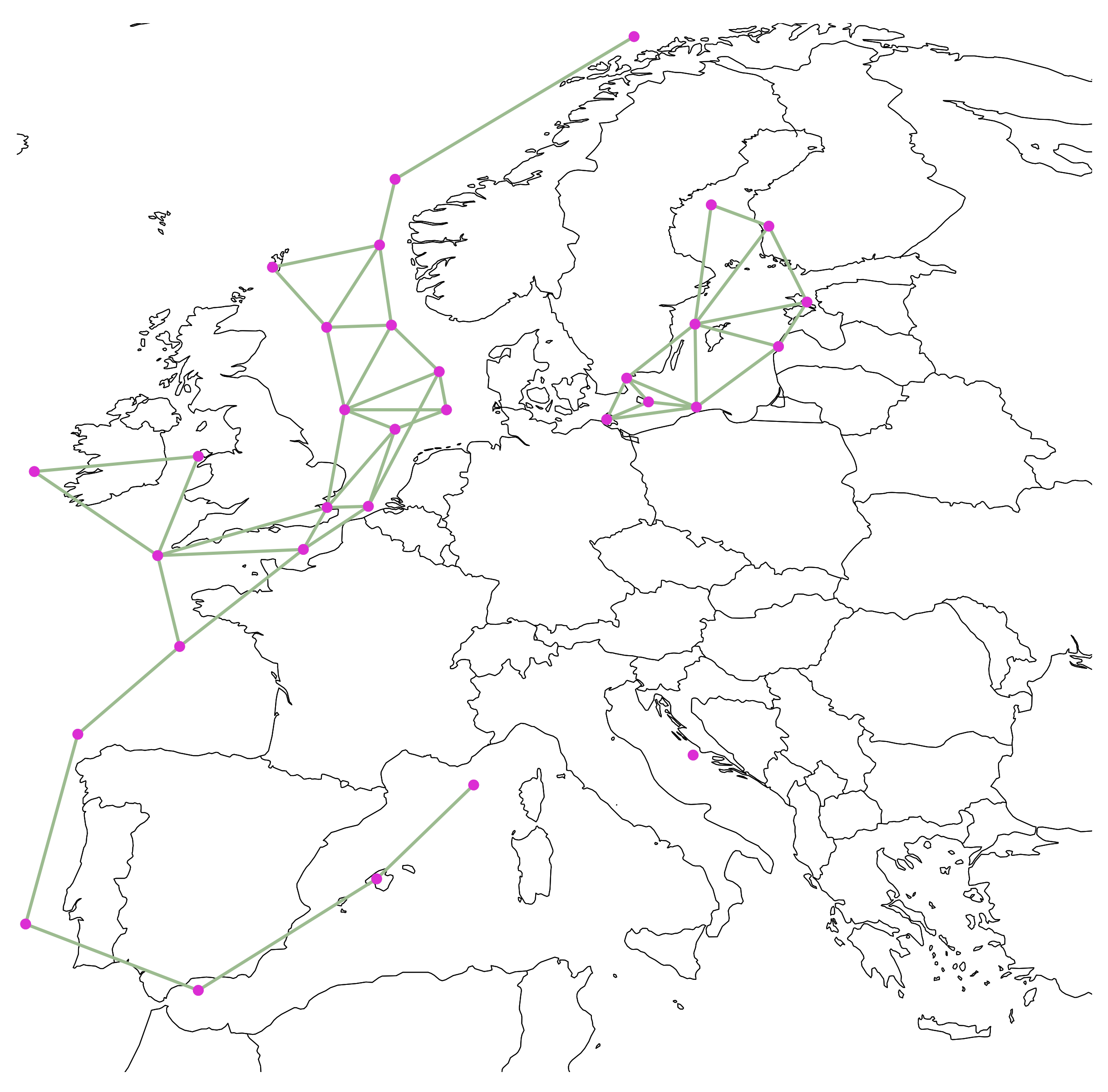 Offshore hub infrastructure as implemented in Open-TYNDP